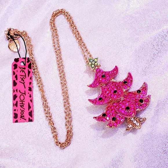 Gold-plated pink and green crystal Christmas tree necklace/broach - Picture 10 of 11